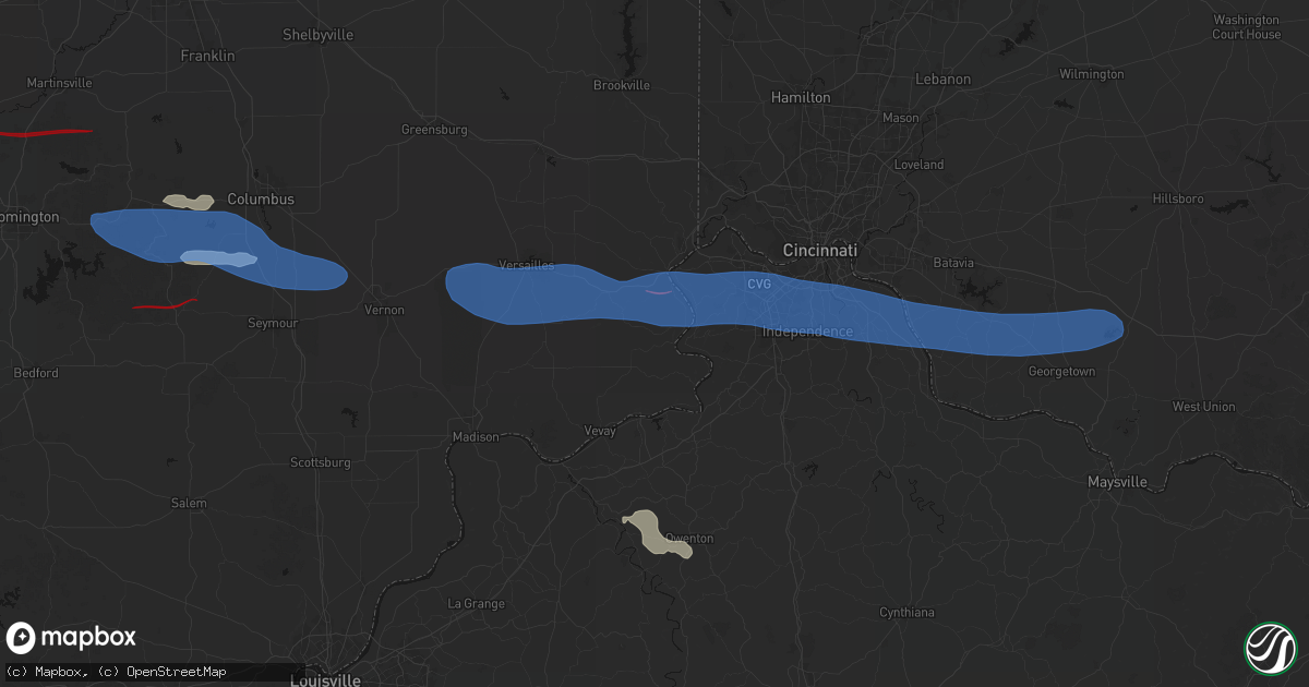 Hail map in Rising Sun, IN on June 17, 2026