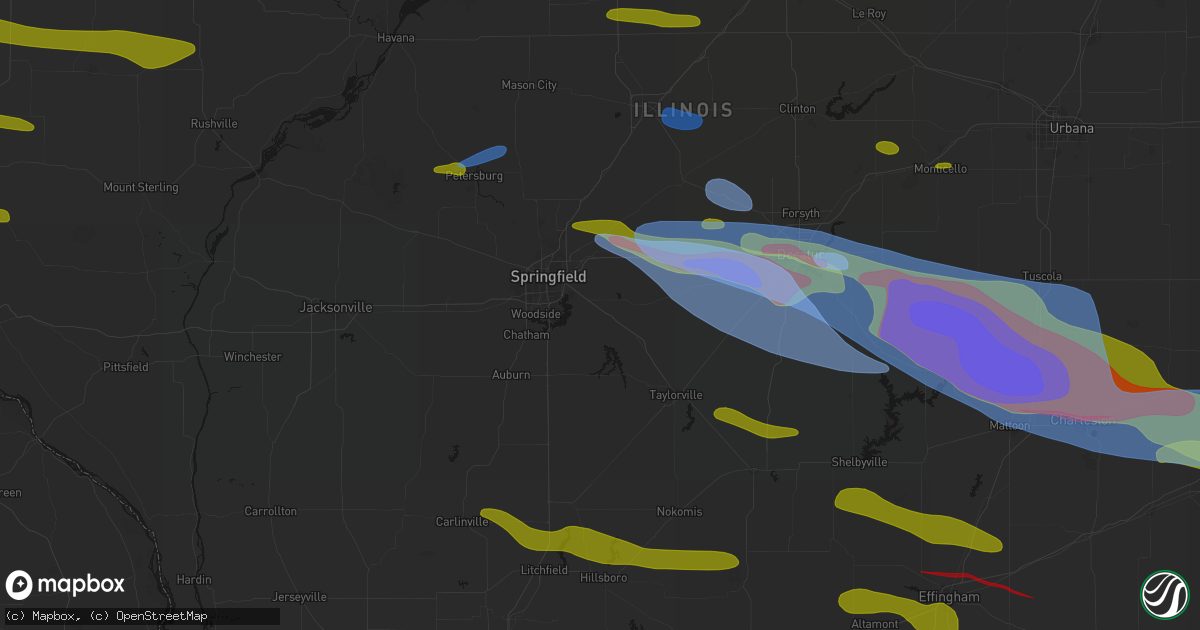Hail map in Rochester, IL on June 17, 2026