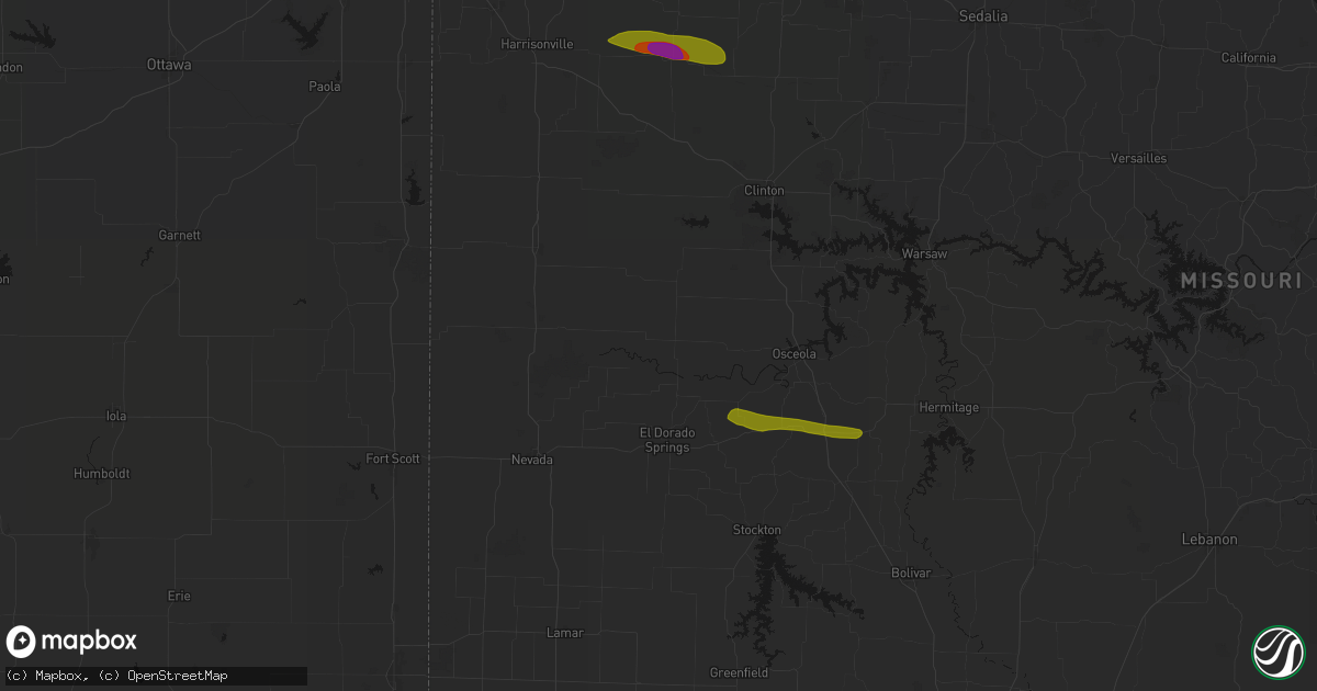 Hail map in Rockville, MO on June 17, 2026