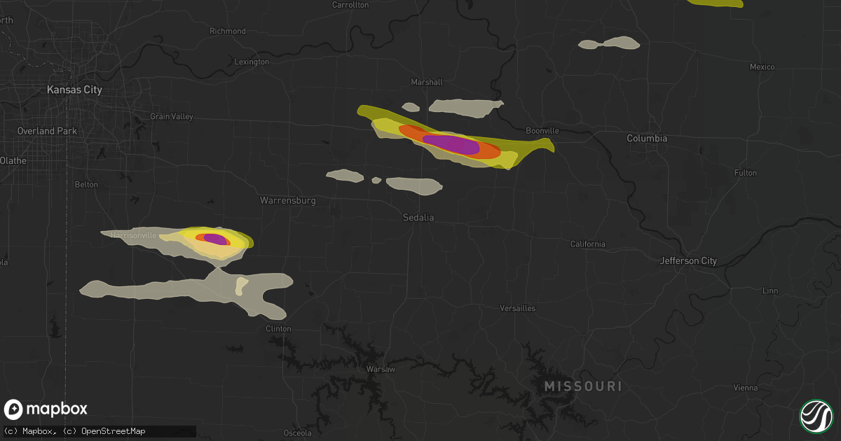 Hail map in Sedalia, MO on June 17, 2026
