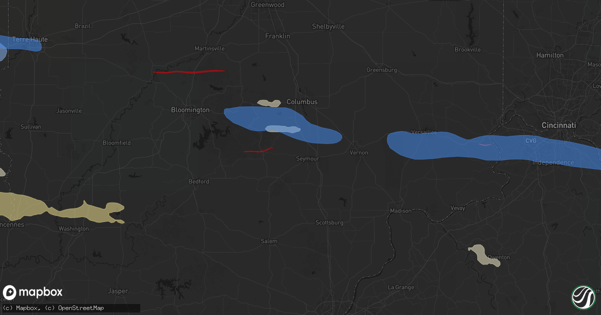 Hail map in Seymour, IN on June 17, 2026