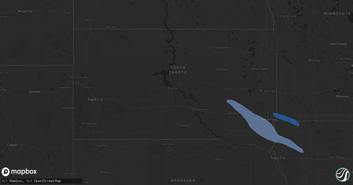 Hail map in South Dakota on June 17, 2026