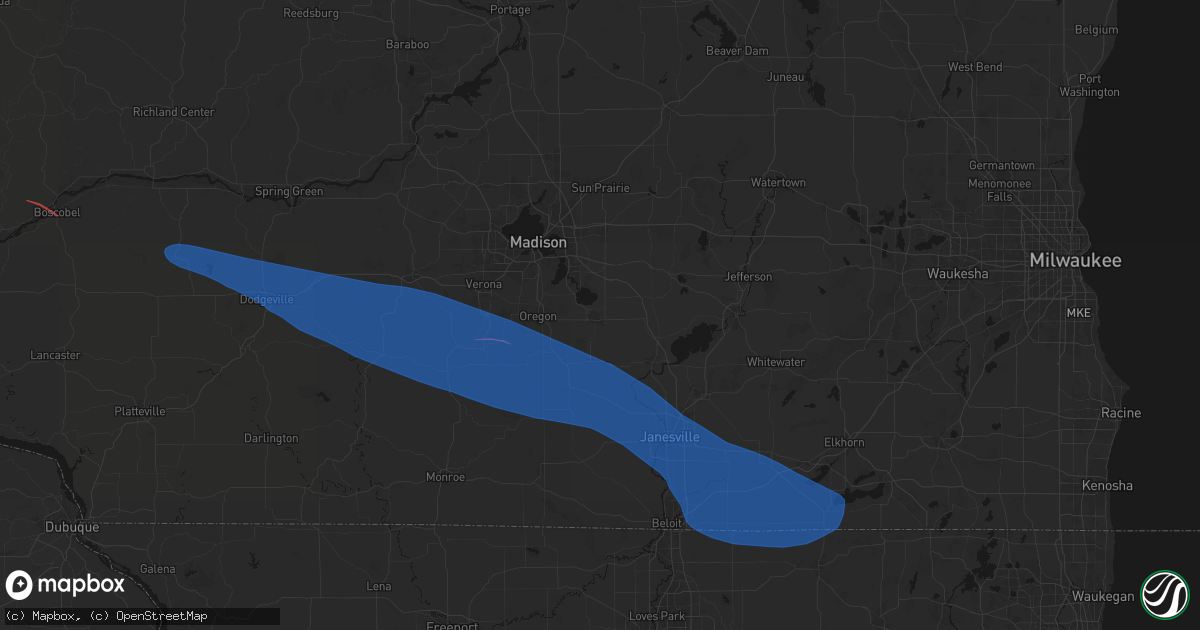 Hail map in Stoughton, WI on June 17, 2026