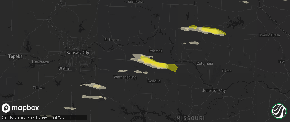 Hail map in Sweet Springs, MO on June 17, 2026