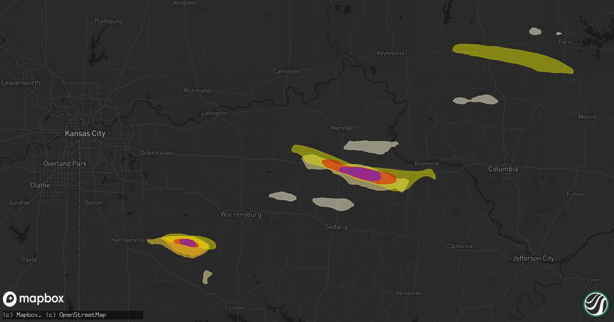 Hail map in Sweet Springs, MO on June 17, 2026