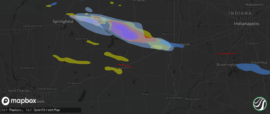Hail map in Toledo, IL on June 17, 2026