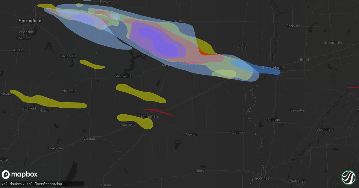 Hail map in Toledo, IL on June 17, 2026