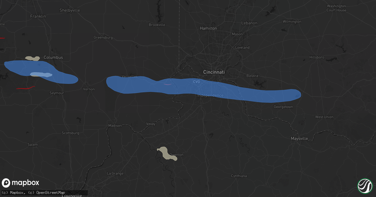 Hail map in Union, KY on June 17, 2026