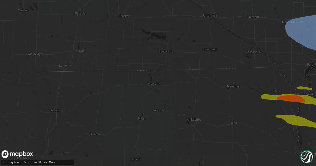 Hail map in Unionville, MO on June 17, 2026