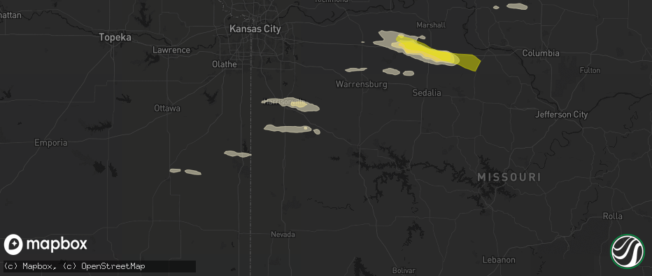 Hail map in Urich, MO on June 17, 2026