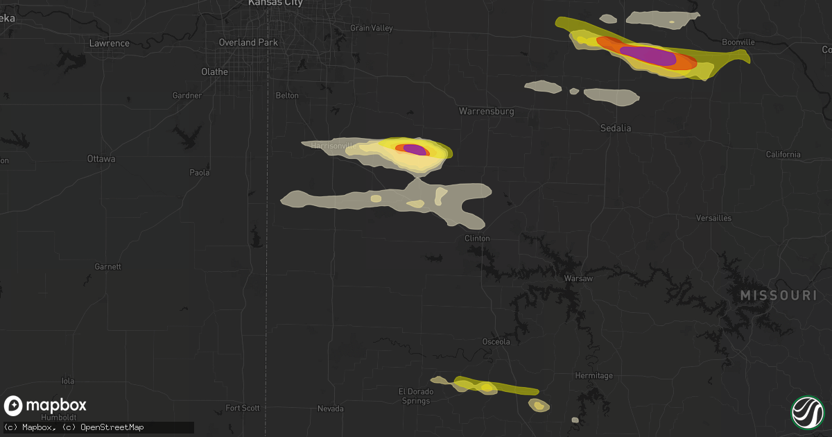Hail map in Urich, MO on June 17, 2026