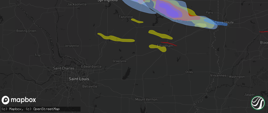 Hail map in Vandalia, IL on June 17, 2026