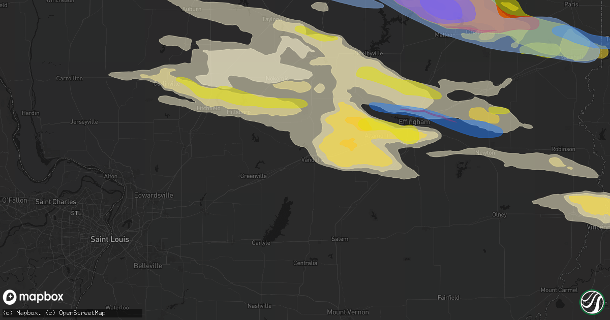 Hail map in Vandalia, IL on June 17, 2026