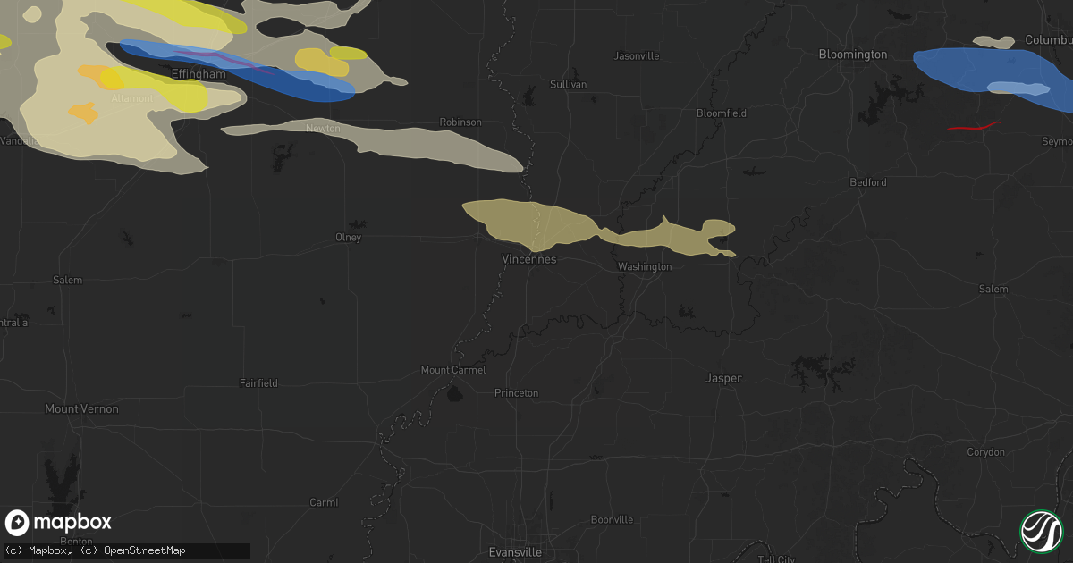 Hail map in Vincennes, IN on June 17, 2026