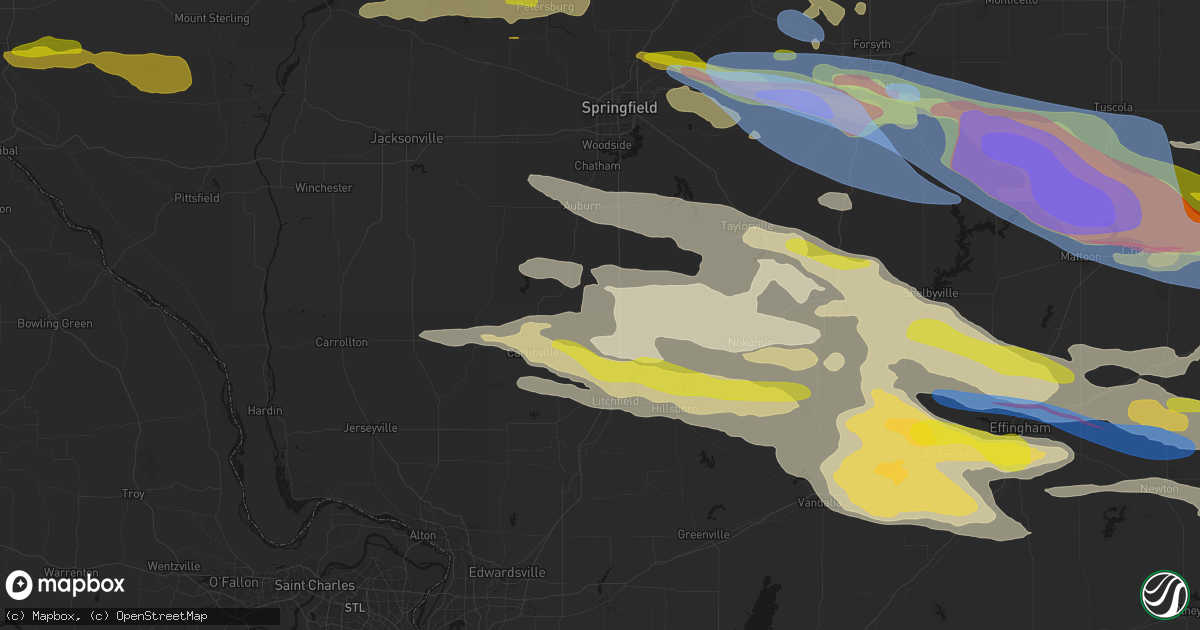 Hail map in Waggoner, IL on June 17, 2026