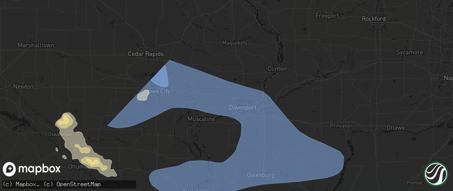 Hail map in Walcott, IA on June 17, 2026