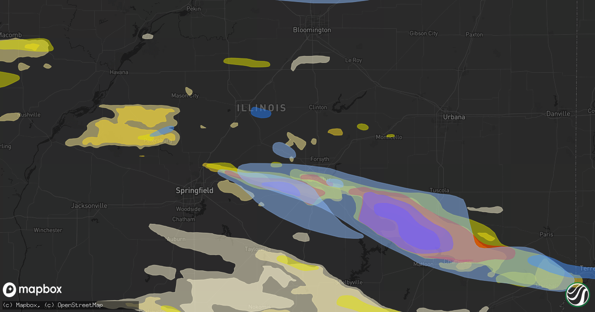 Hail map in Warrensburg, IL on June 17, 2026