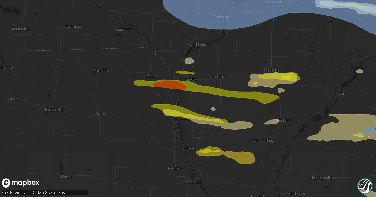 Hail map in Warsaw, IL on June 17, 2026