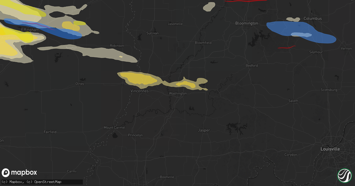Hail map in Washington, IN on June 17, 2026