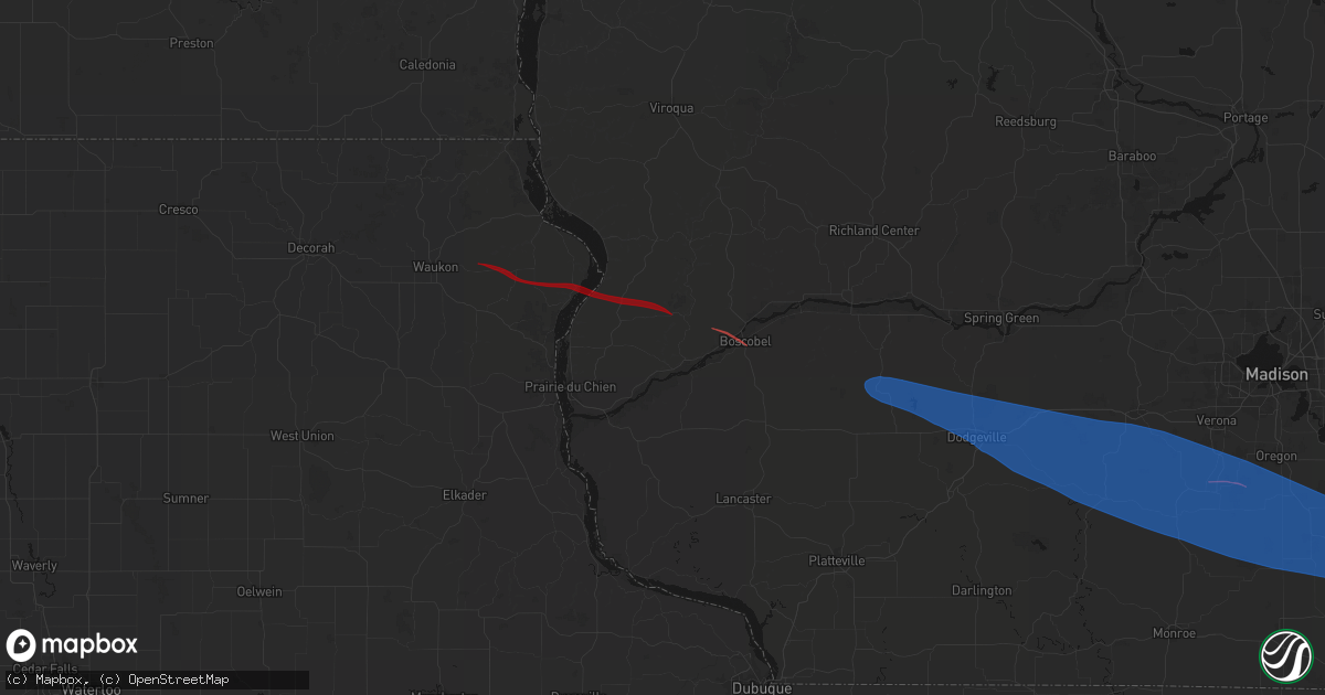 Hail map in Wauzeka, WI on June 17, 2026