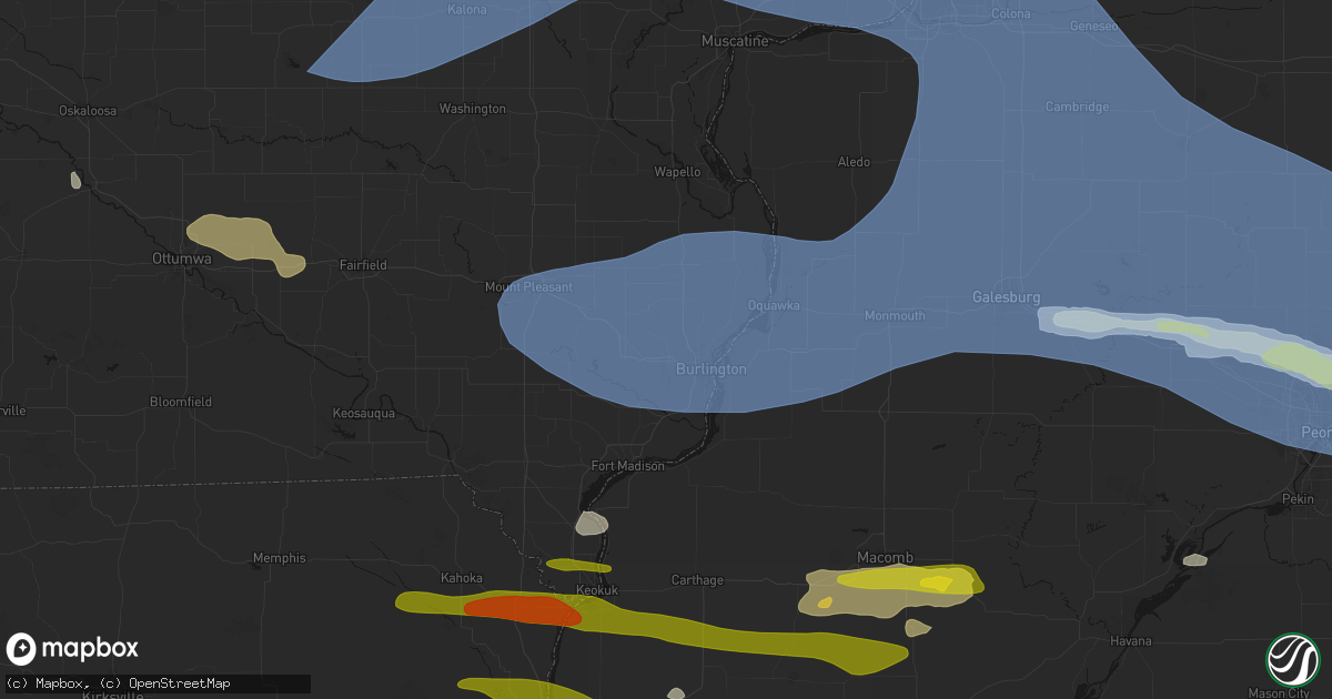 Hail map in West Burlington, IA on June 17, 2026