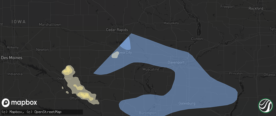 Hail map in West Liberty, IA on June 17, 2026