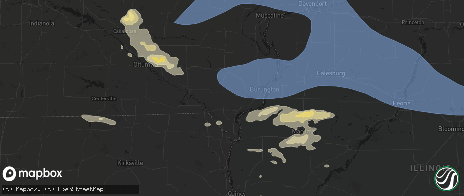 Hail map in West Point, IA on June 17, 2026