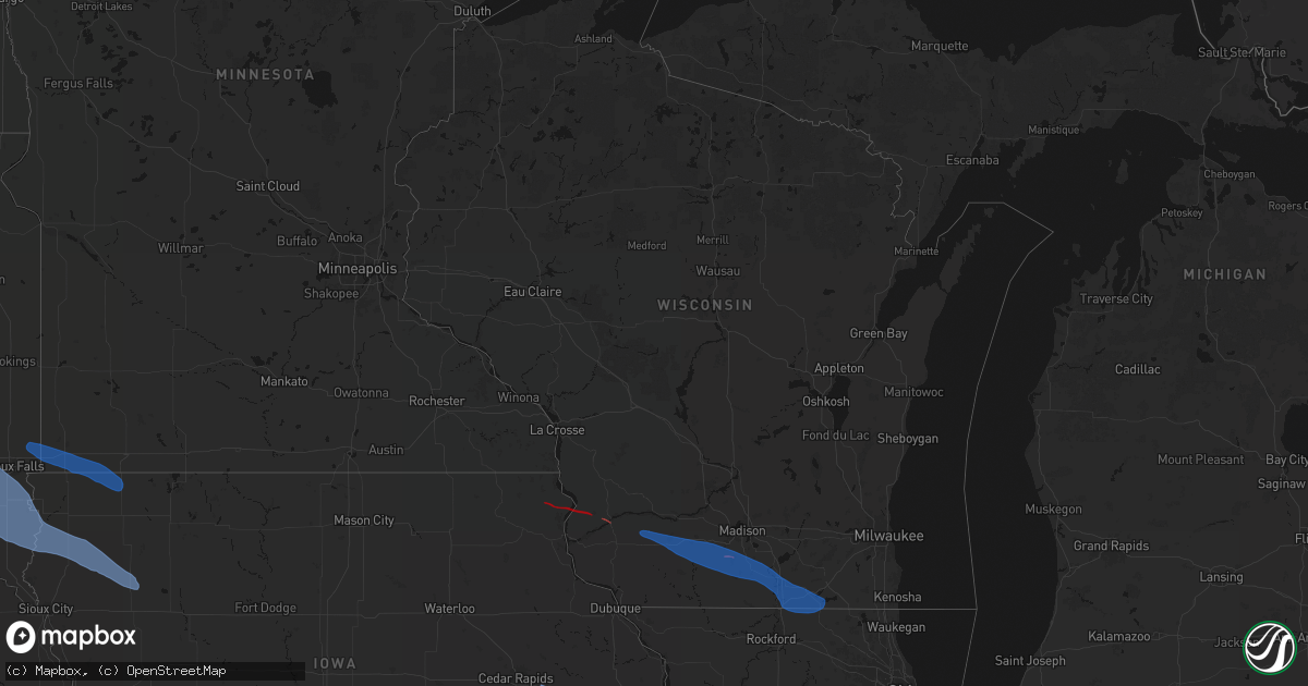 Hail map in Wisconsin on June 17, 2026