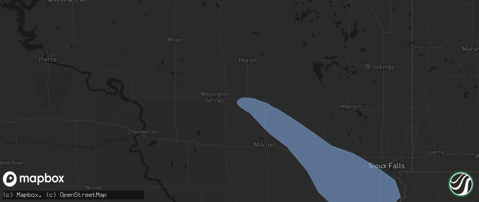 Hail map in Woonsocket, SD on June 17, 2026
