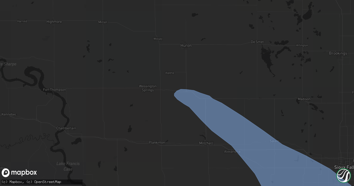 Hail map in Woonsocket, SD on June 17, 2026