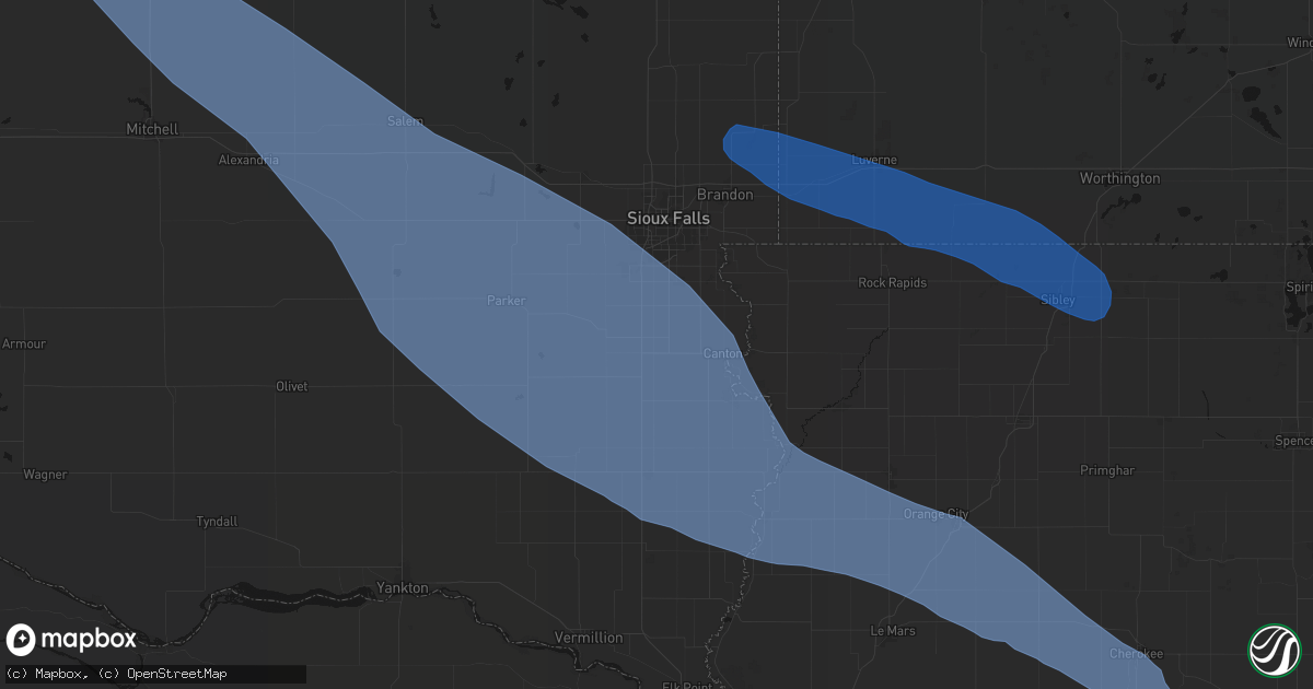 Hail map in Worthing, SD on June 17, 2026