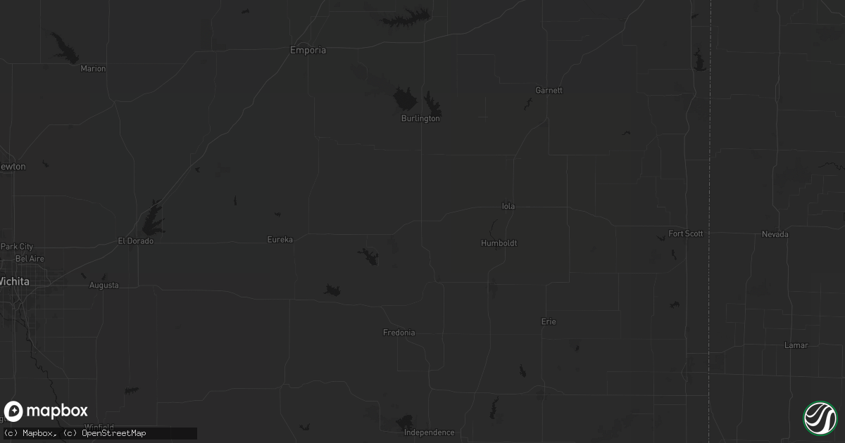 Hail map in Yates Center, KS on June 17, 2026