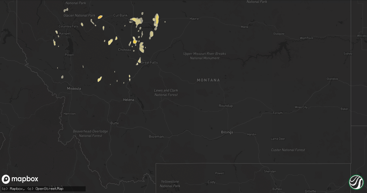 Hail map in Montana on June 18, 2013