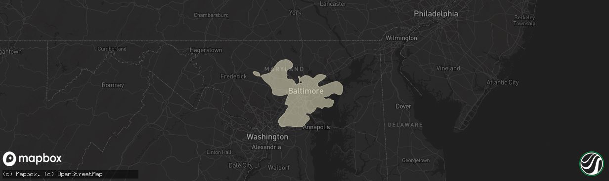 Hail map in Baltimore, MD on June 18, 2014