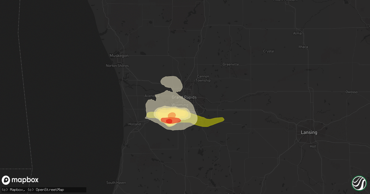 Hail map in Grand Rapids, MI on June 18, 2014
