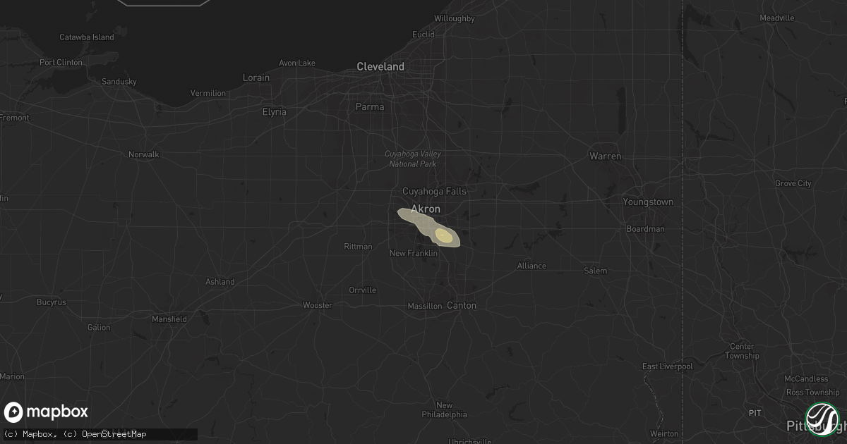 Hail map in Akron, OH on June 18, 2015