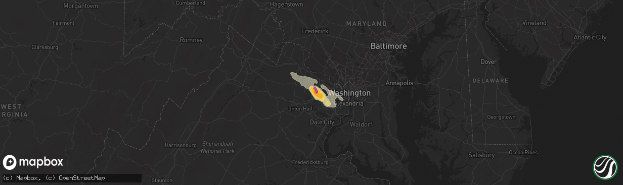 Hail map in Chantilly, VA on June 18, 2015