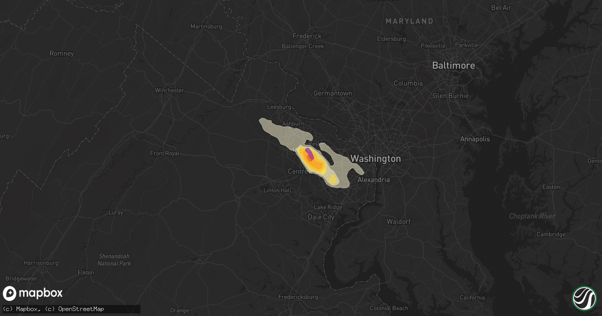 Hail map in Chantilly, VA on June 18, 2015
