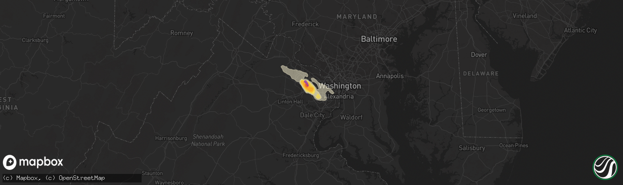 Hail map in Fairfax, VA on June 18, 2015