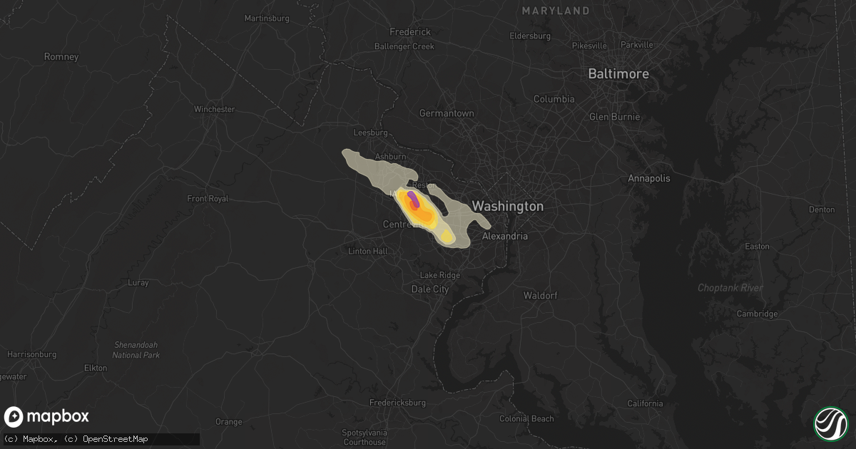 Hail map in Fairfax, VA on June 18, 2015