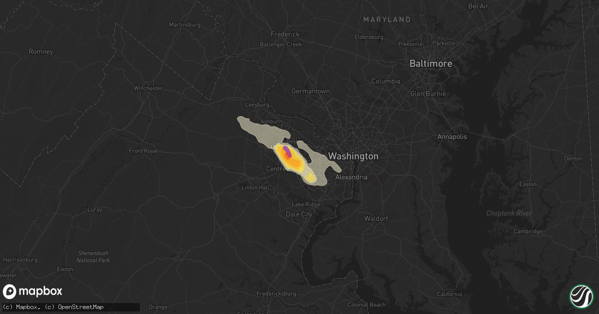 Hail map in Oakton, VA on June 18, 2015
