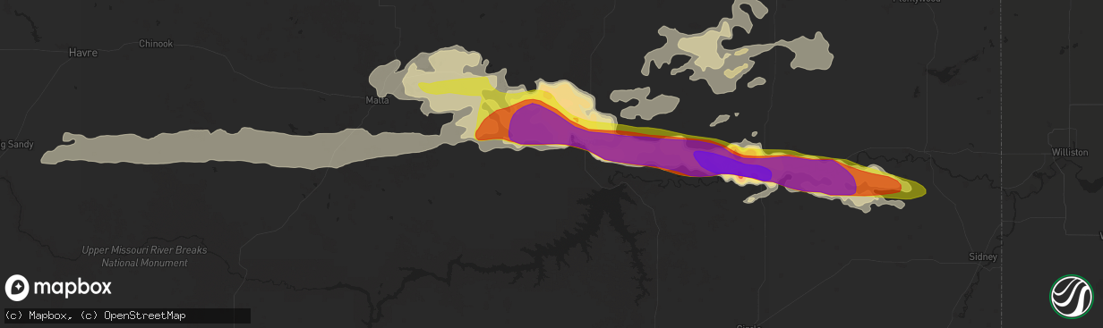 Hail map in Glasgow, MT on June 18, 2016