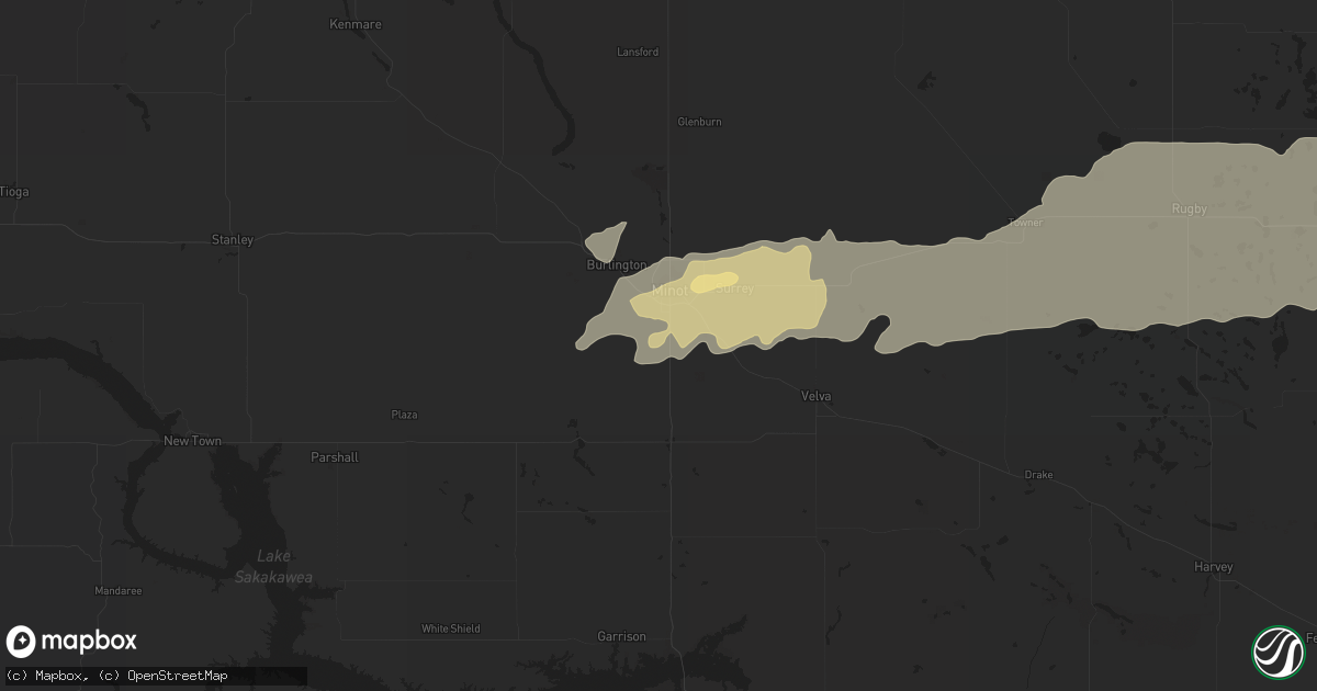 Hail map in Minot, ND on June 18, 2016