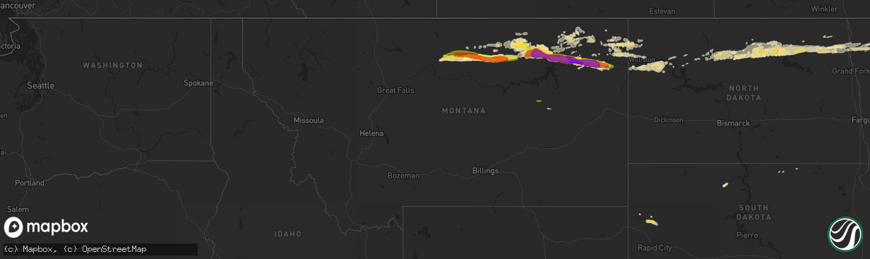 Hail map in Montana on June 18, 2016