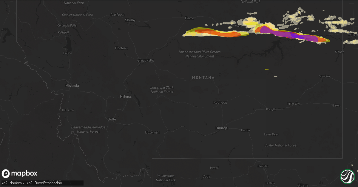 Hail map in Montana on June 18, 2016