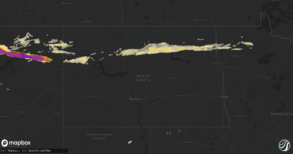 Hail map in North Dakota on June 18, 2016