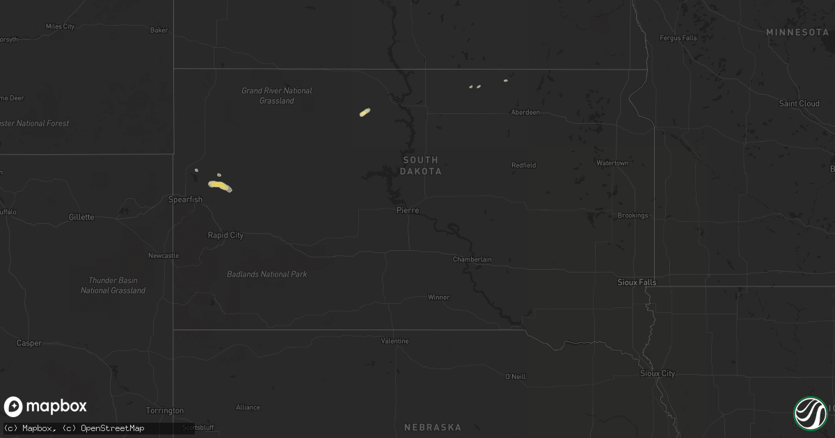 Hail map in South Dakota on June 18, 2016