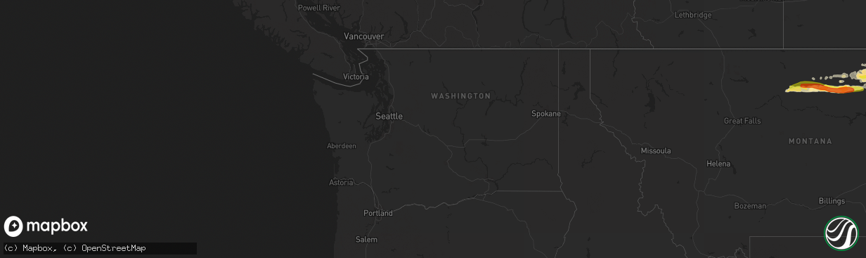 Hail map in Washington on June 18, 2016