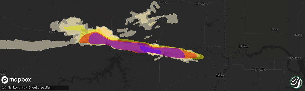 Hail map in Wolf Point, MT on June 18, 2016