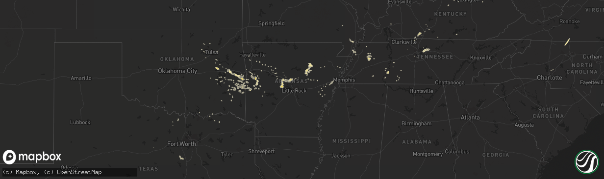 Hail map in Arkansas on June 18, 2017